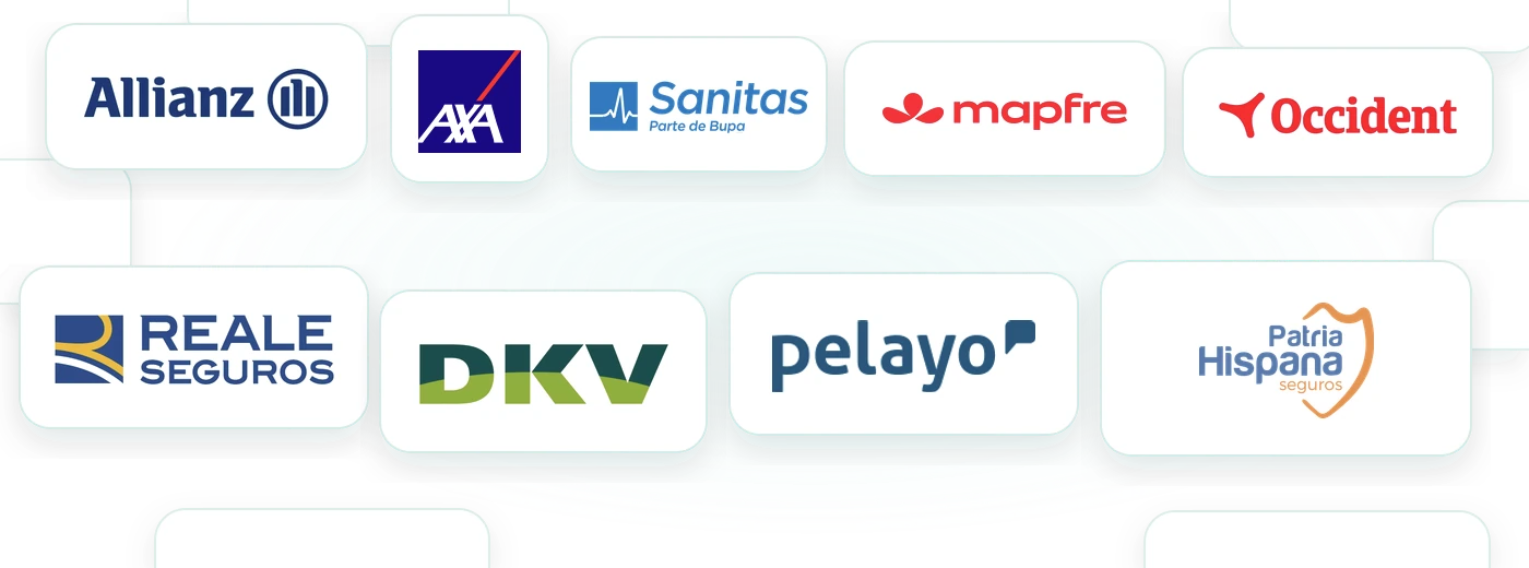 Insurance providers CUESTA can compare, including Allianz, AXA, DKV, MAPFRE, Occident, Pelayo, Patria Hispana, Reale and Sanitas